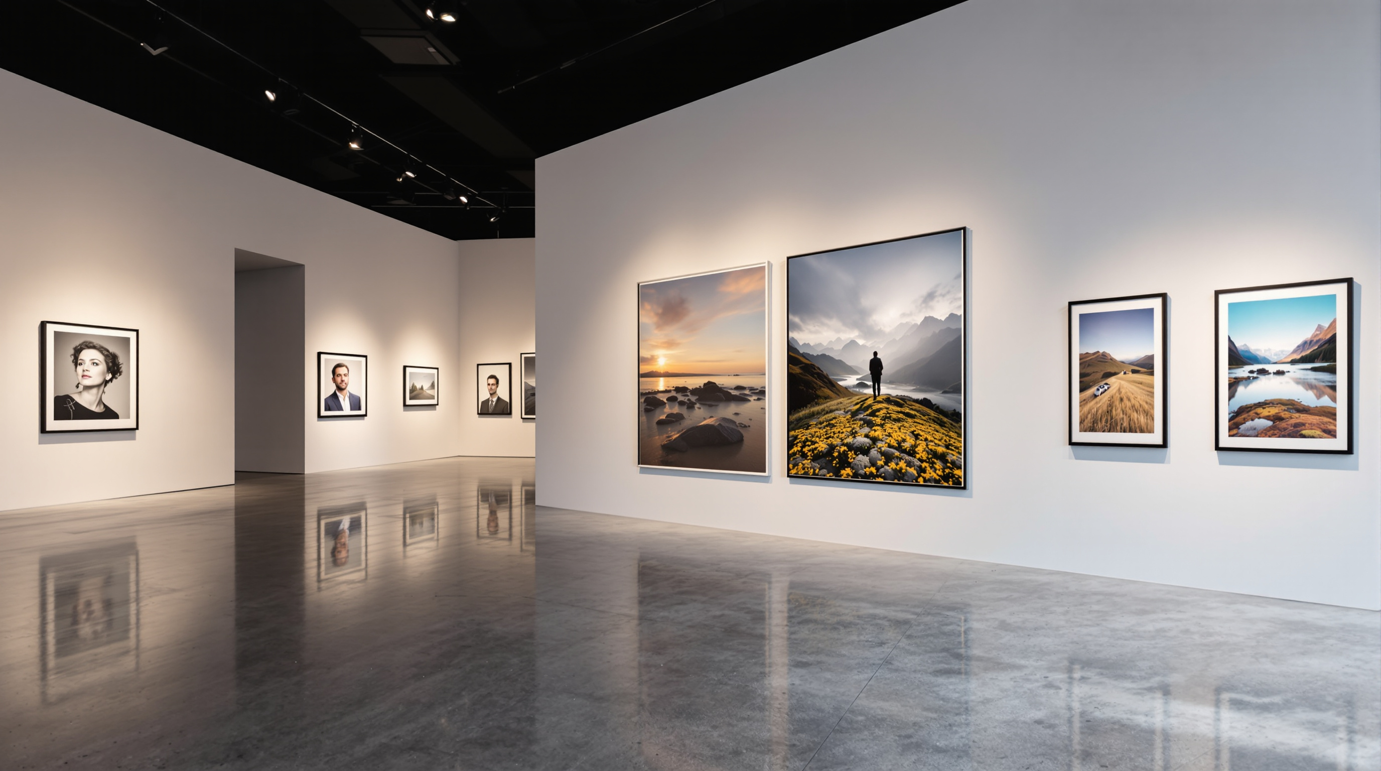 Gallery exhibition space showing The Pixel Cake fine art photography collection