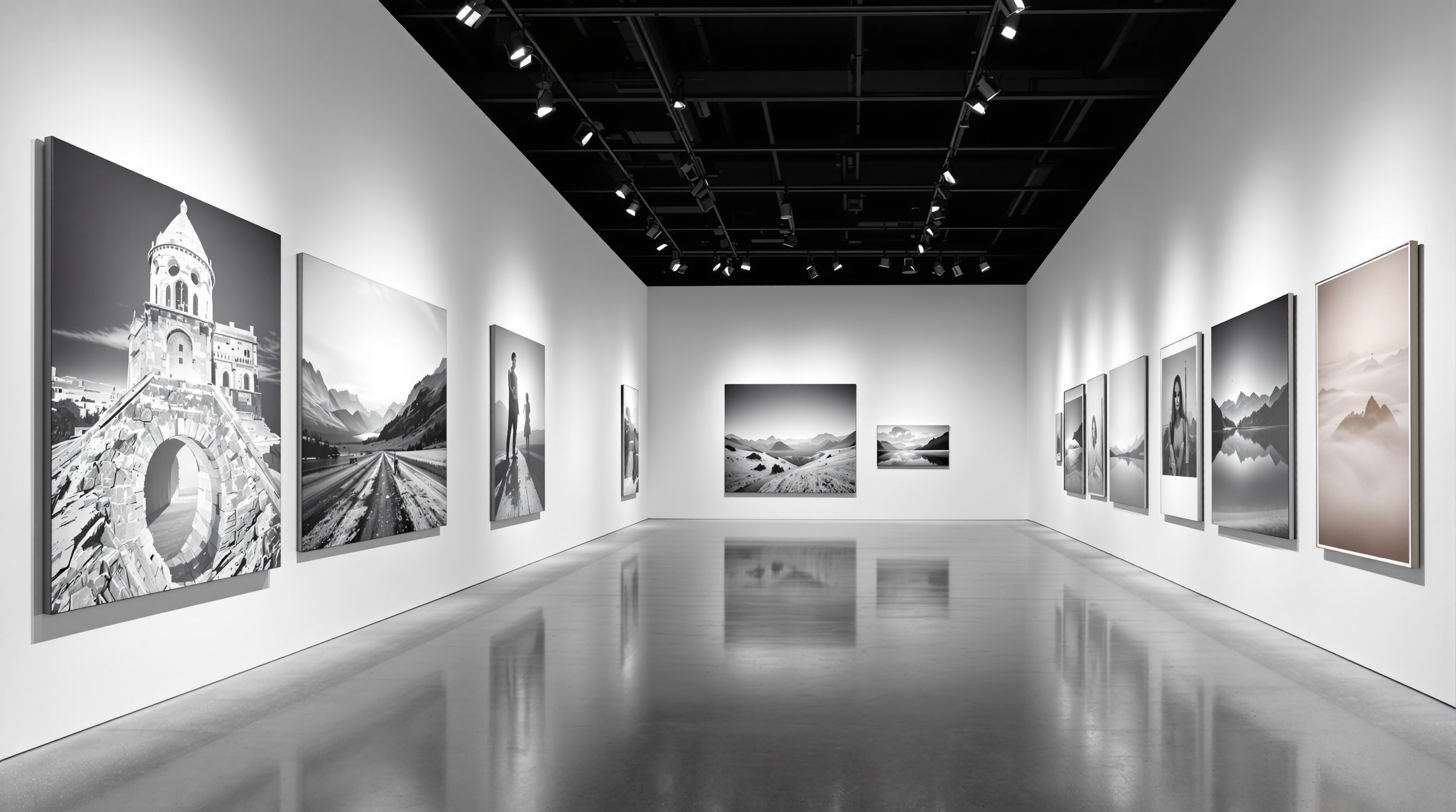 The Pixel Cake portfolio gallery installation — fine art prints on display